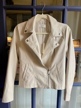 Z Supply Cream Leather Moto Jacket with Asymmetric Zip